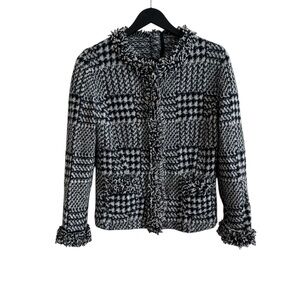 Marc Cain Black and White Blazer with Fringe Trim